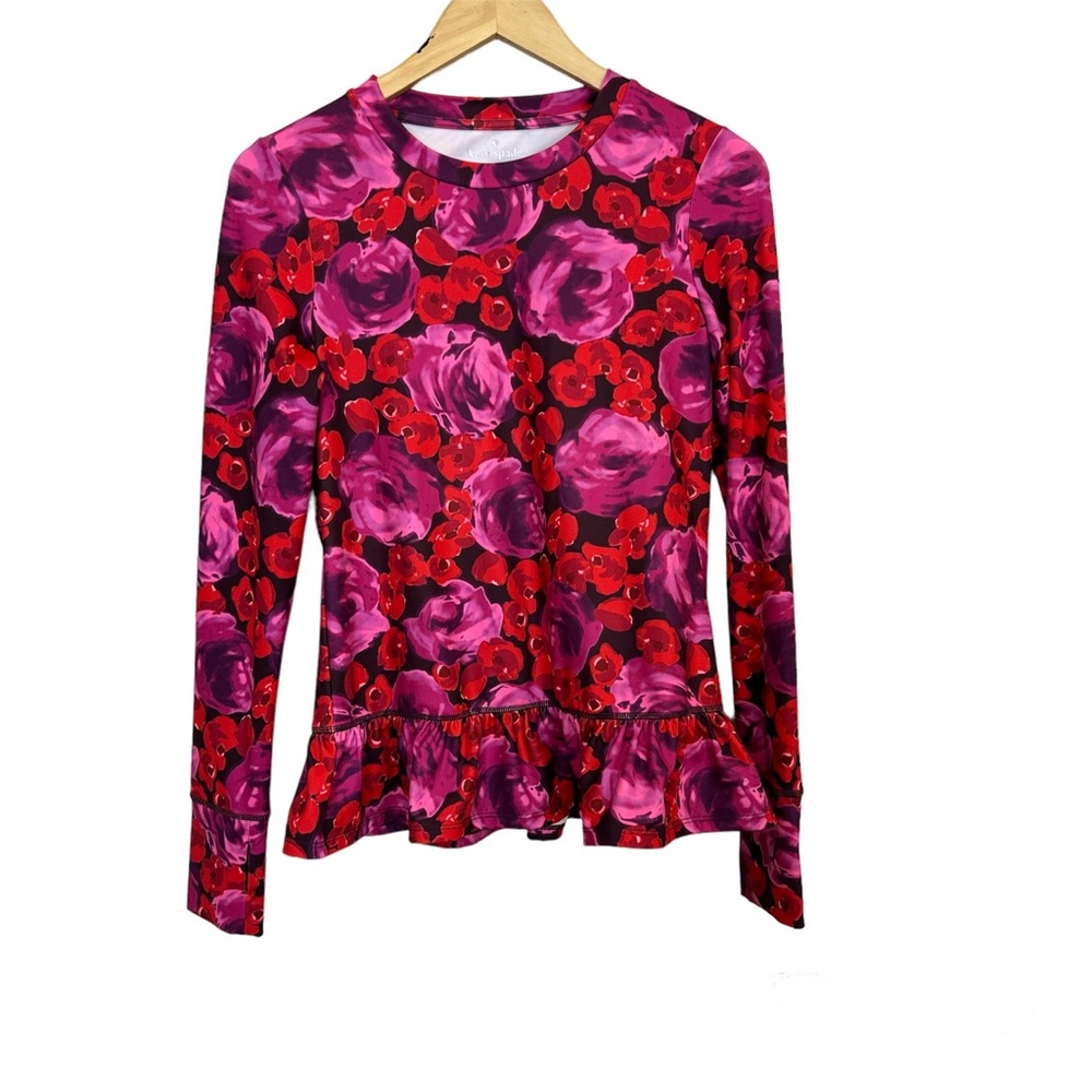 Kate Spade Electric Rose Pullover Top Peplum Athleisure Women’s Sz Small - Picture 2 of 5